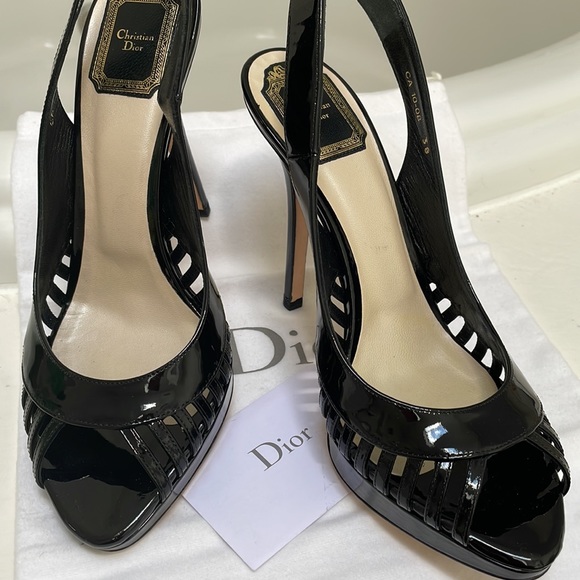 Christian Dior Black patent leather slingback sandals size 38 - Picture 1 of 7